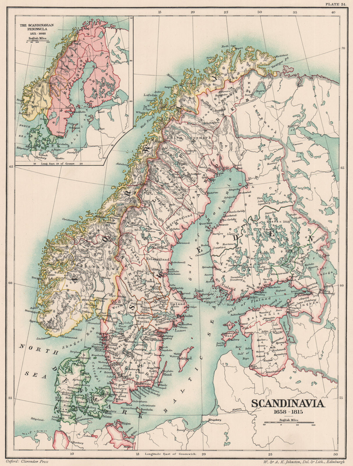 SCANDINAVIA 1658-1815. 17th 18th 19th centuries. Inset 1521–1648 1902 old map